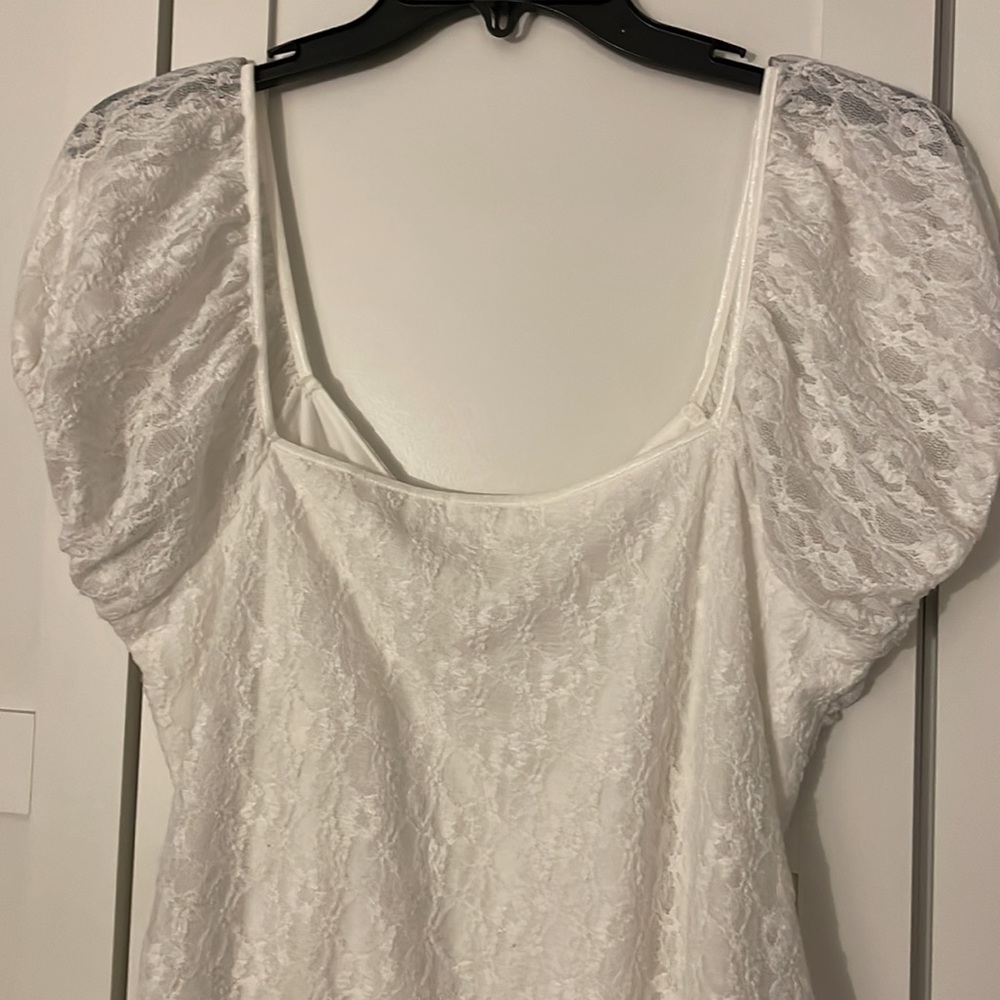Ruched Lace Minidress In Ivory - Picture 7 of 8